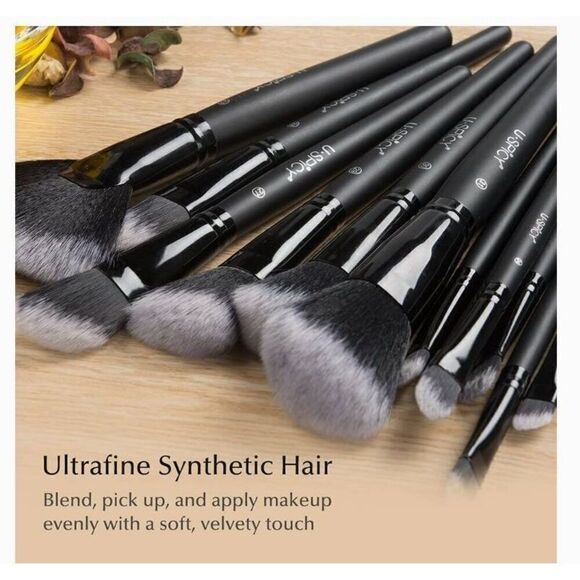 NEW~32 Piece Synthetic Fiber Professional Makeup Brush Set in Black Croco Pouch - Picture 9 of 10